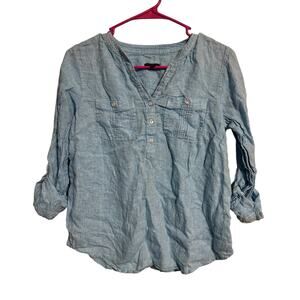 Talbots 100% Linen Light Blue Roll Tab Sleeve Shirt Size XS